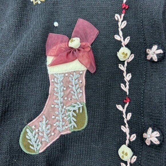 Victoria Jones Size M Christmas Sweater Cardigan Bell Sleeve Embellished Holiday - Picture 4 of 7